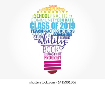 CLASS OF 2019 light bulb word cloud collage, education concept background