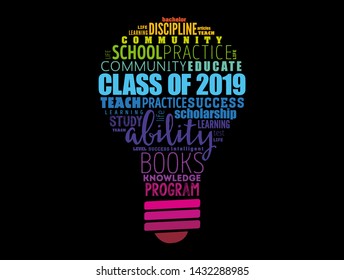 CLASS OF 2019 light bulb word cloud collage, education concept background