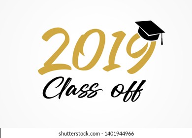 Class of 2019, modern calligraphy. Hand drawn lettering graduation logo. Congratulation graduates template design for party, high school or college graduate, yearbook. Vector illustration