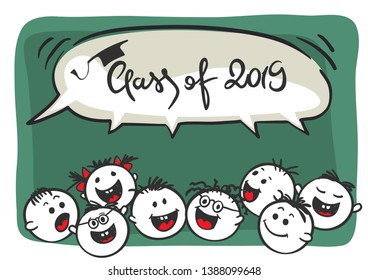 Class of 2019. Vector illustration. Funny people are happy graduation.