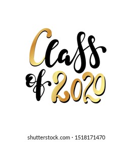 Class of 2020. Black Hand drawn brush lettering. Graduation logo on white background. Template for graduation design, party, high school or college graduate, yearbook.