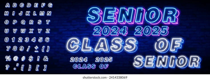 Class of 2020 blue neon lettering with graduation cap on black background. Congratulations to graduates sign.