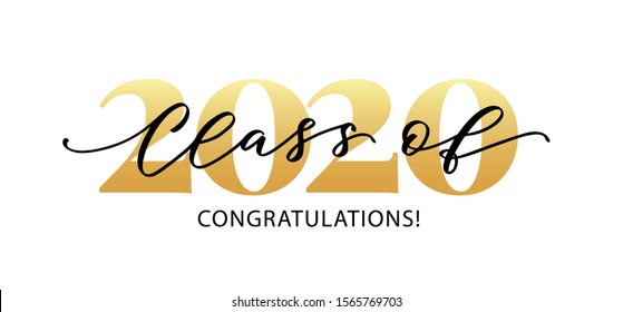 Class of 2020. Congratulations. Lettering Graduation logo. Modern calligraphy. Vector illustration. Template for graduation design, party, high school or college graduate, yearbook.