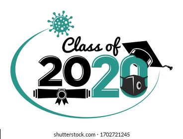 Class of 2020 during quarantine - lettering for greeting, invitation card. Text for graduation design, greetings, t-shirts, party, high school or college graduates. Illustration, vector