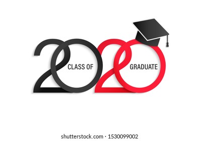 Class of 2020, elegant card in black and red colors for banners, flyers, greetings, invitations, business diaries, congratulations and posters at the prom. Vector illustration.