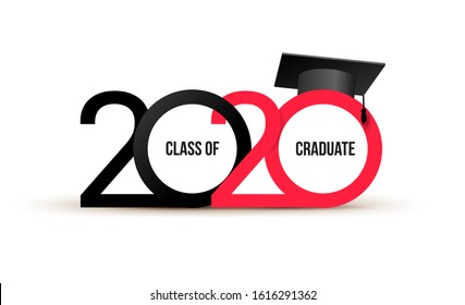 Class of 2020. Elegant logo card in black, red colors for flyers, greetings, invitations, business diaries, congratulations and posters at the prom. Vector illustration. Isolated vector illustration.