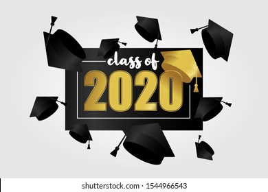 Class Of 2020. Gold Number With Education Academic Cap On White Background. Template For Graduation Design Frame, High School Or College Congratulation Graduate, Yearbook. Vector Illustration