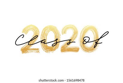 CLASS OF 2020. Graduate Modern calligraphy. Vector illustration. Hand drawn brush lettering Graduation logo. Template for graduation class of 2020 design, party, high school college graduate, yearbook