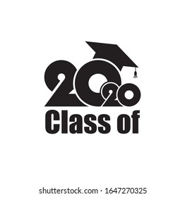 Class of 2020 with Graduation Cap. Flat simple design on white background