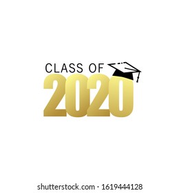 Class Of 2020 With Graduation Cap. Text Design Pattern. Isolated On White Background. Vector Illustration. 