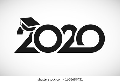 Class of 2020 graduation logo. T-shirt sign, monochrome vector mask concept. Happy holidays invitation card, congratulation black digits. Isolated abstract graphic design template. White background.