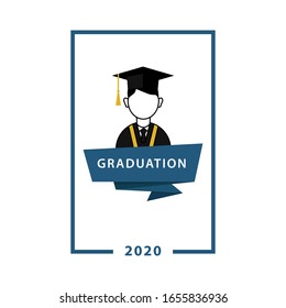 Class of 2020 graduation poster with hat. vector graduate template
