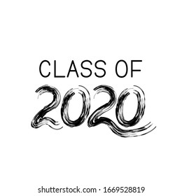 Class of 2020 lettering with dry brush stroke isolated on white. Congratulations to graduates typography poster. Easy to edit vector template for greeting card, banner, sticker, label, t-shirt, etc. 