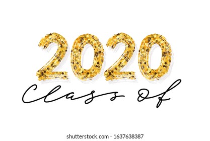 Class of 2020. Modern calligraphy. Vector illustration. Hand drawn brush lettering Graduation logo. Template for graduation design, party, high school or college graduate, yearbook.