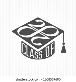 Class of 2020 Square Academic Graduation Cap Shape Sign with Zeroes Making Mobius Loop Numerals Logo and Lettering - Black on White Background - Vector Contrast Graphic Design