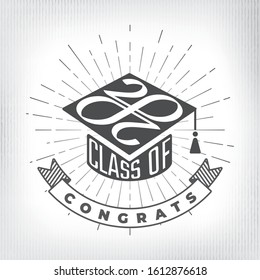 Class of 2020 Square Academic Graduation Cap Shape Sign with Zeroes Making Mobius Loop Logo and Congrats Lettering - Black on White Background - Vector Contrast Graphic Design