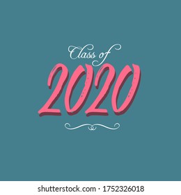 Class of 2020 typography Vector illustration. Graduation logo with shadow. Template for graduation design. Text for party, high school or college graduate. Cyan yearbook.
