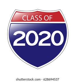 Class of 2020 USA Interstate Sign with reflection.  Vector EPS-10 file, transparency used. 