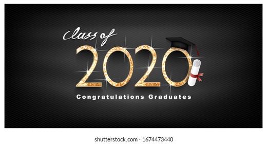 Class of 2020, Vector text for graduation gold design, congratulation event, T-shirt, party, high school or college graduate. Lettering for greeting, invitation card	