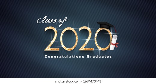 Class of 2020, Vector text for graduation gold design, congratulation event, T-shirt, party, high school or college graduate. Lettering for greeting, invitation card	