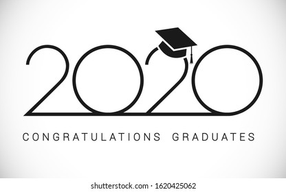 Class of 2020 year graduation banner, awards concept. Outline sign, happy holiday invitation card, thin digits, congratulation text. Isolated abstract graphic design template. Monochrome color style.