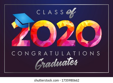 Klasse der 2020 Jahre Graduierung Banner, Awards Konzept. 3D-Zeichen, Happy Ferien Einladungskarte. Abstrakte grafische Designvorlage isoliert. Kalligrafischer Text im Pinselstil, dunkler Hintergrund.