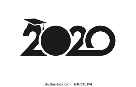 Class of 2020 year graduation sign, awards concept. Banner in monochrome style. Black number, white background. Isolated abstract graphic design template. Creative bold vector mask idea. T-shirt logo.