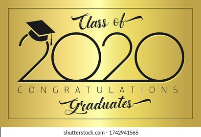 Class of 2020 year graduation sign, awards concept. Banner in monochrome style. Black number, gold background. Isolated abstract graphic design template. Creative bold vector mask idea. T-shirt logo.
