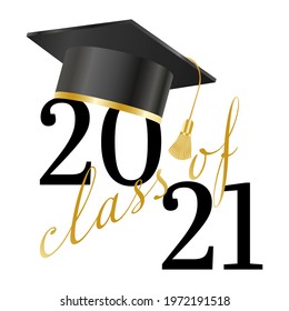 Class of 2021. Black and gold graduation logo. Vector illustration