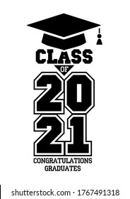 Class of 2021. The concept of design congratulations school graduation. Illustration, vector