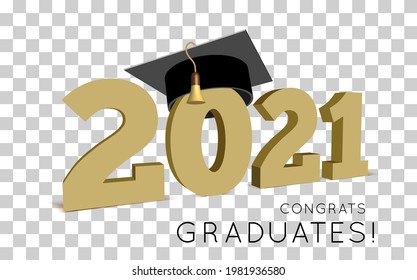 Class of 2021. Congrats graduates vector illustration with cap on checkered background