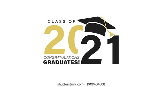 Class of 2021. Congratulations graduates typography design with black and gold colors. Modern template for graduation ceremony, stamp, seal, print, shirt. Congrats graduates stock vector illustration