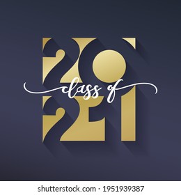 Class Of 2021. Congratulations Graduation Banner Numbers Golden Design Elements. Vector Graduation Black And Gold Logo. Grad Concept Design For High School Or College Party, Photo Album, Web.