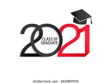 Class of 2021, elegant card in black and red colors for banners, flyers, greetings, invitations, business diaries, congratulations and posters at the prom. Vector illustration.