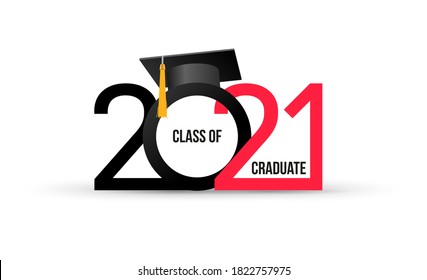 Class of 2021. Elegant logo card in black, red colors for flyers, greetings, invitations, business diaries, congratulations and posters at the prom. Vector illustration. Isolated vector illustration.