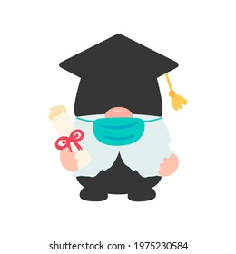 Class of 2021. Gnomes holding a senior graduation diploma. isolate on white background.