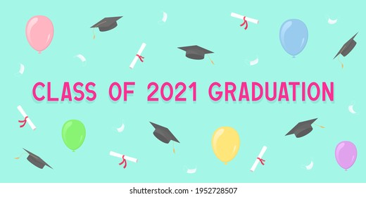 Class of 2021 graduation. Banner. Vector illustration.