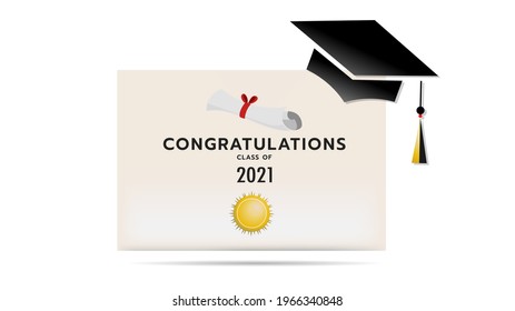 Class of 2021 with Graduation cap in congratulations isolated on white background, Vector illustration EPS 10