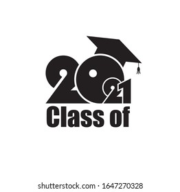 Class of 2021 with Graduation Cap. Flat design on white background