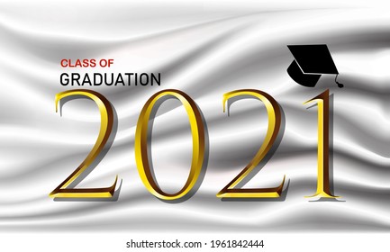 Class of 2021 graduation with graduation cap hat. Vector illustration.