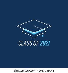 Class of 2021. Graduation cap icon. Flat vector illustration.