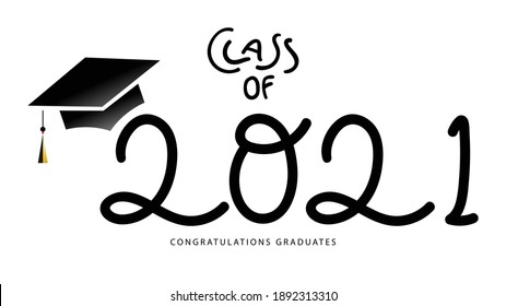 Class of 2021 with Graduation cap logo simple ,Isolated on white background ,Vector illustration EPS 10