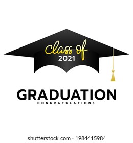 class of 2021 with graduation cap . Template for graduation design .isolated on white background ,Vector illustration EPS 10