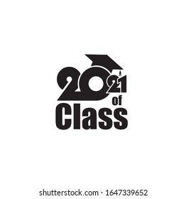 Class of 2021 with Graduation Cap and text. Flat design on white background