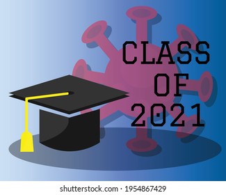 Class of 2021. Graduation logo. Template for graduation design, party, high school or college graduate, yearbook.
