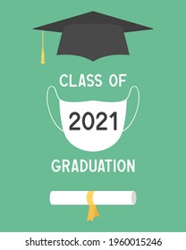 Class of 2021 graduation. Poster. Vector illustration.