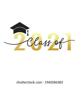 Class of 2021 handwriting. Congratulations Graduates Class 2021. Template for graduation design.isolated on white background ,Vector illustration EPS 10