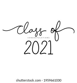 Class of 2021 handwriting. Congratulations isolated on white background ,Vector illustration EPS 10