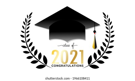 Class of 2021 handwriting with Graduation cap in congratulations isolated on white background, Vector illustration EPS 10