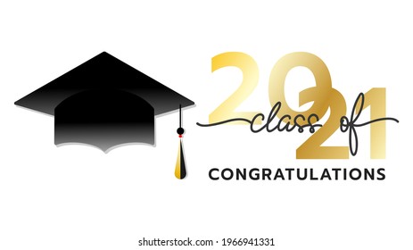 Class of 2021 handwriting with Graduation cap in congratulations isolated on white background, Vector illustration EPS 10